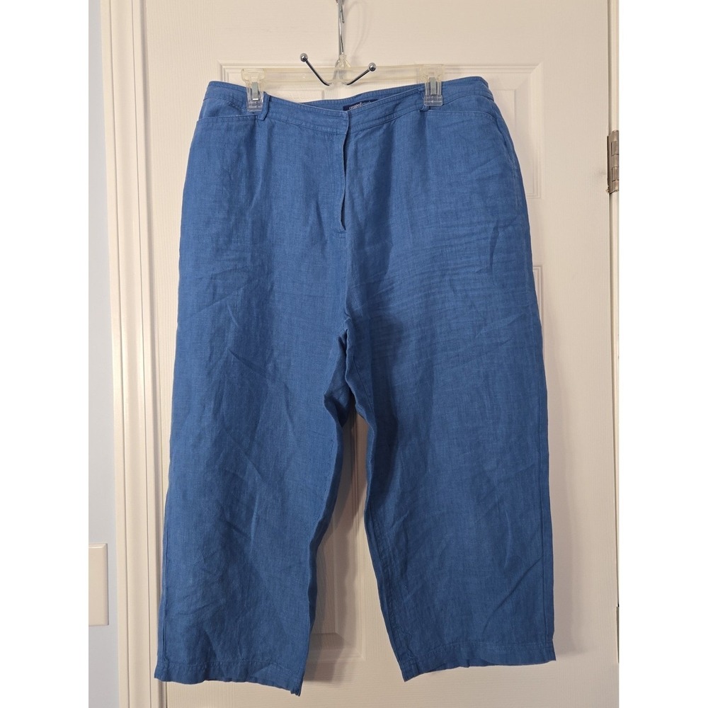 Charter Club Womans 100% Linen Cropped lenght Pants Size 14W. Blue‎